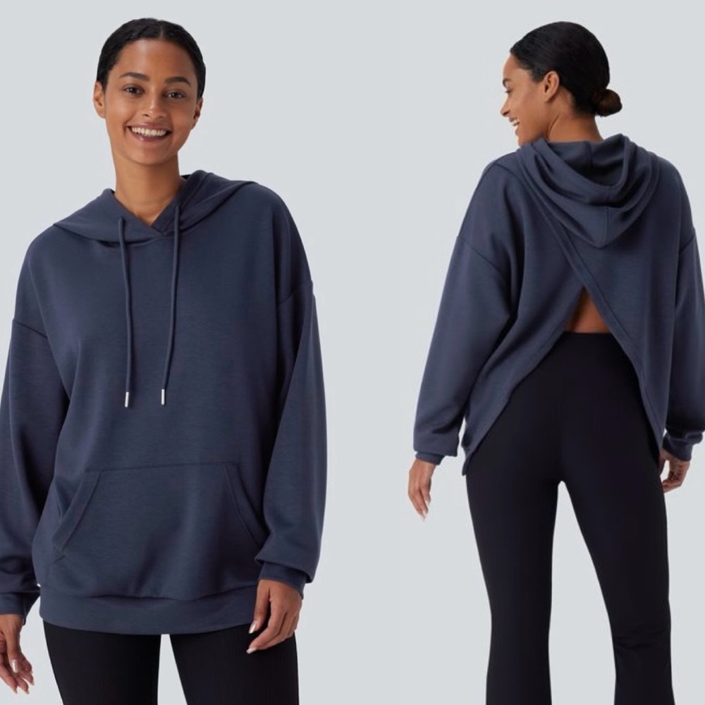 NWT- Halara Hooded Drawstring Long Sleeve Pocket Crossover Sweatshirt- M